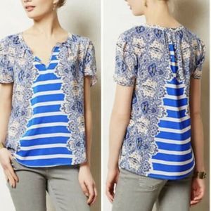 100% Silk Anthropologie Maeve Achivist Short Sleeve Flowy Top